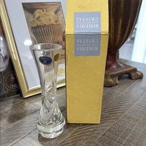 Vintage Bohemian hand craftCrystal Glass Vase over  Czech Republic  Box-by Sklo
